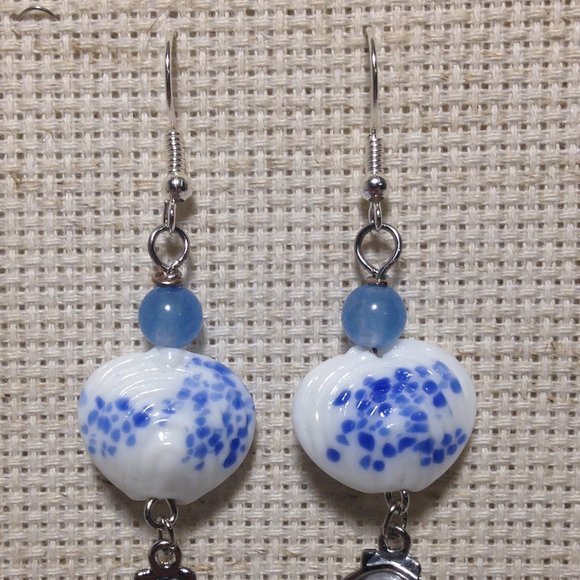 Blue Candy Jade with Shell & Pearl Earrings - Picture 4 of 7